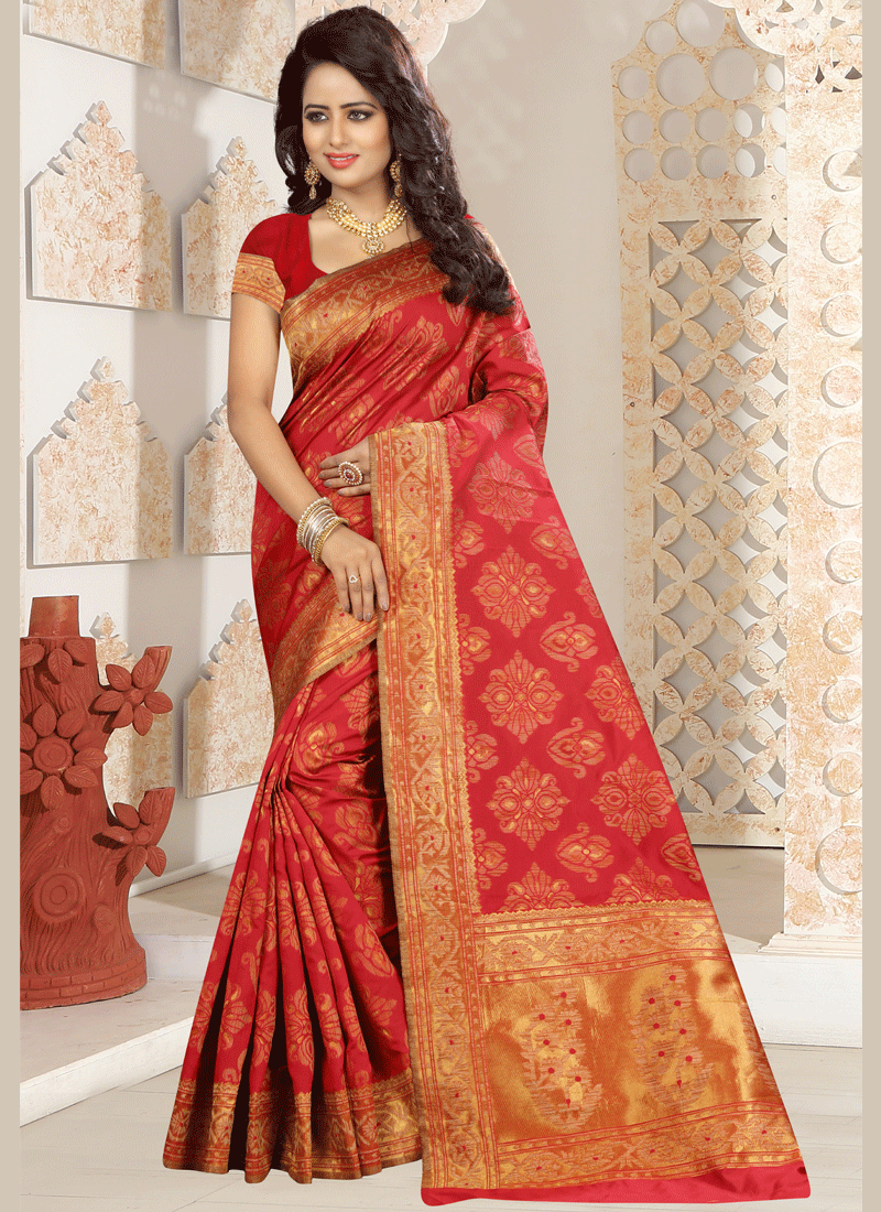 Buy Kanchipuram Silk Red Designer Traditional Saree 65928 Wedding Sarees 