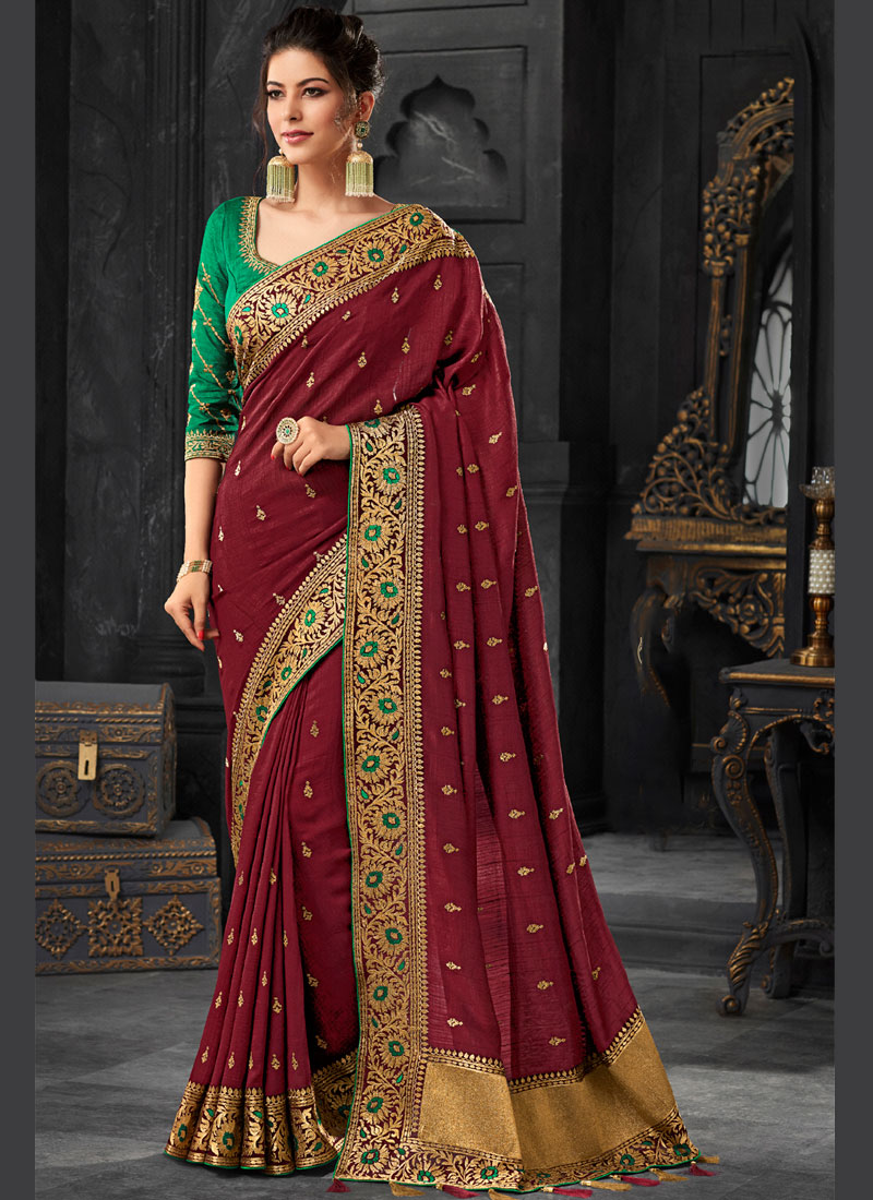 Buy Maroon Designer Traditional Saree Online - Saree