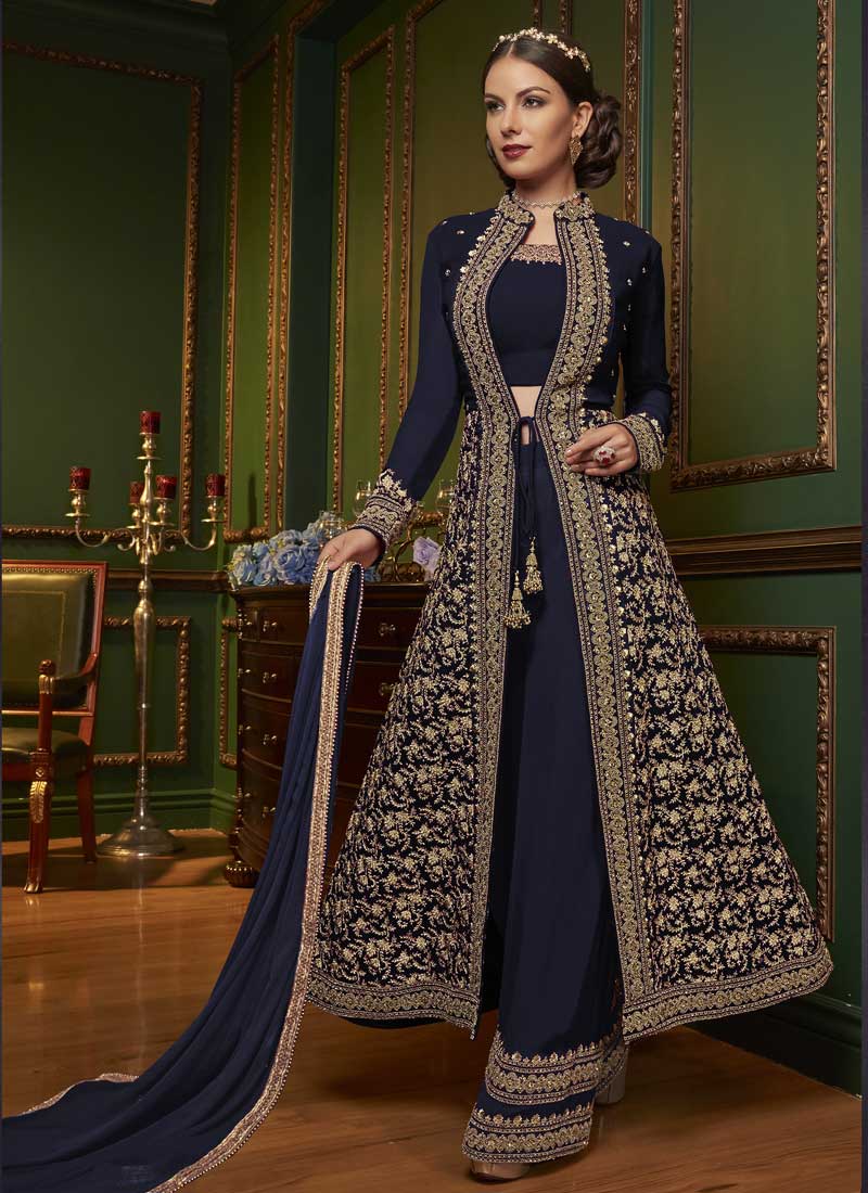 Imperial Faux Georgette Blue Designer Pakistani Suit