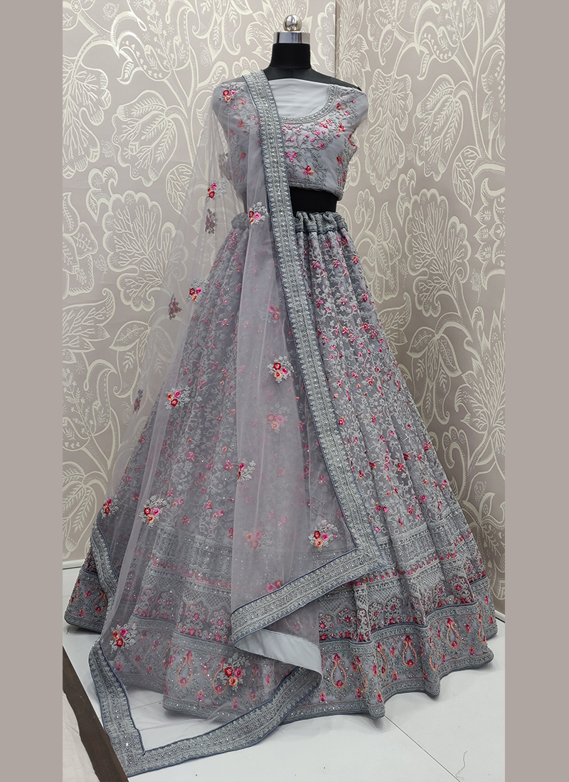 Grey & Pink Embroidered Lehenga Set Design by OPUS ATELIER at Pernia's Pop  Up Shop 2024