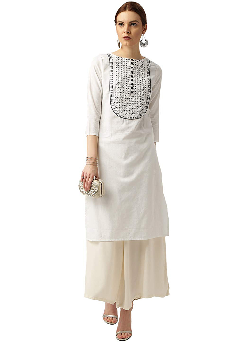 Buy Off White Embroidered Designer Kurti Online