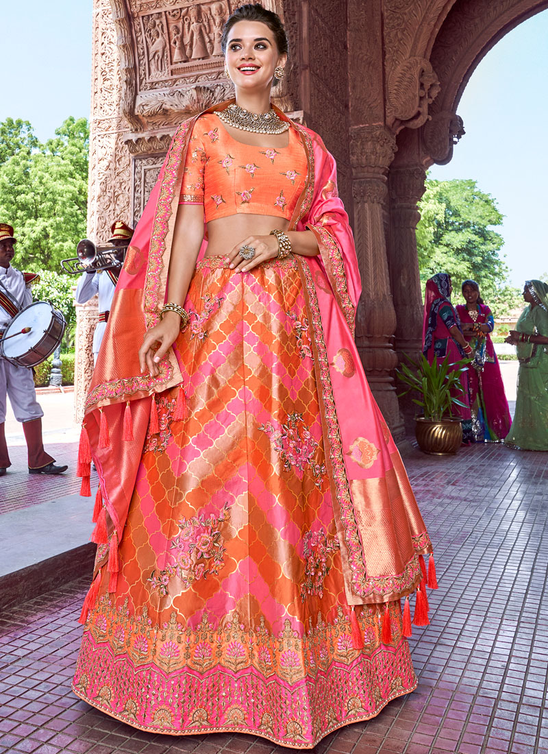 Pink And Orange Colour Exclusive Wedding Wear Heavy Embroidery Work Latest  Lehenga Choli Collection 4204 - The Ethnic World