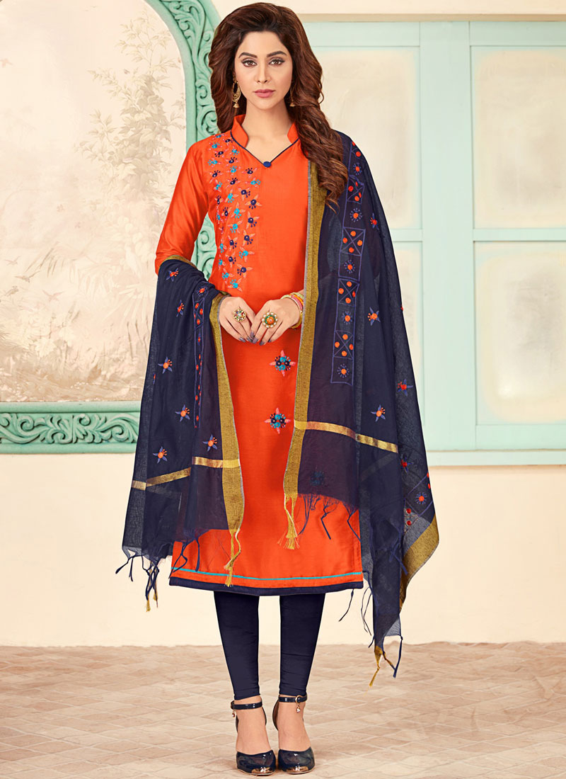 Orange Casual Churidar Designer Suit 