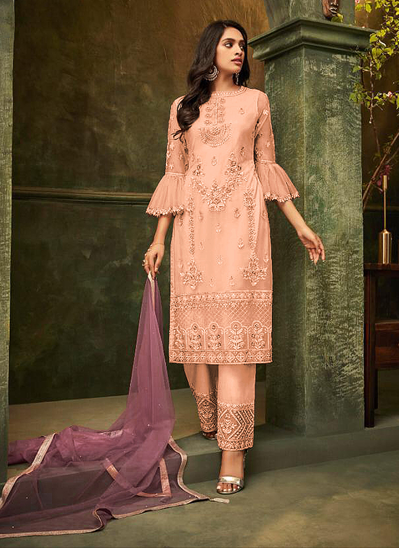 Peach Salwar Suits USA - Soft Peach Salwar Suits at Kreeva