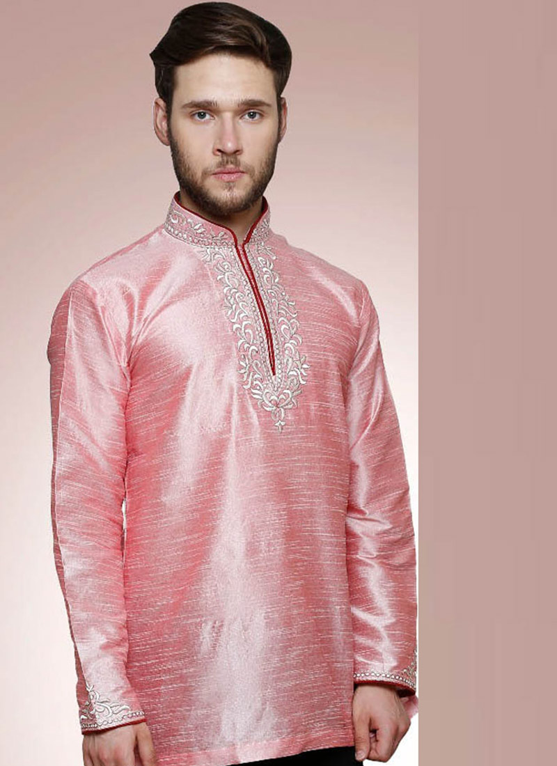 Buy Pink Plain Reception Kurta Pyjama Online