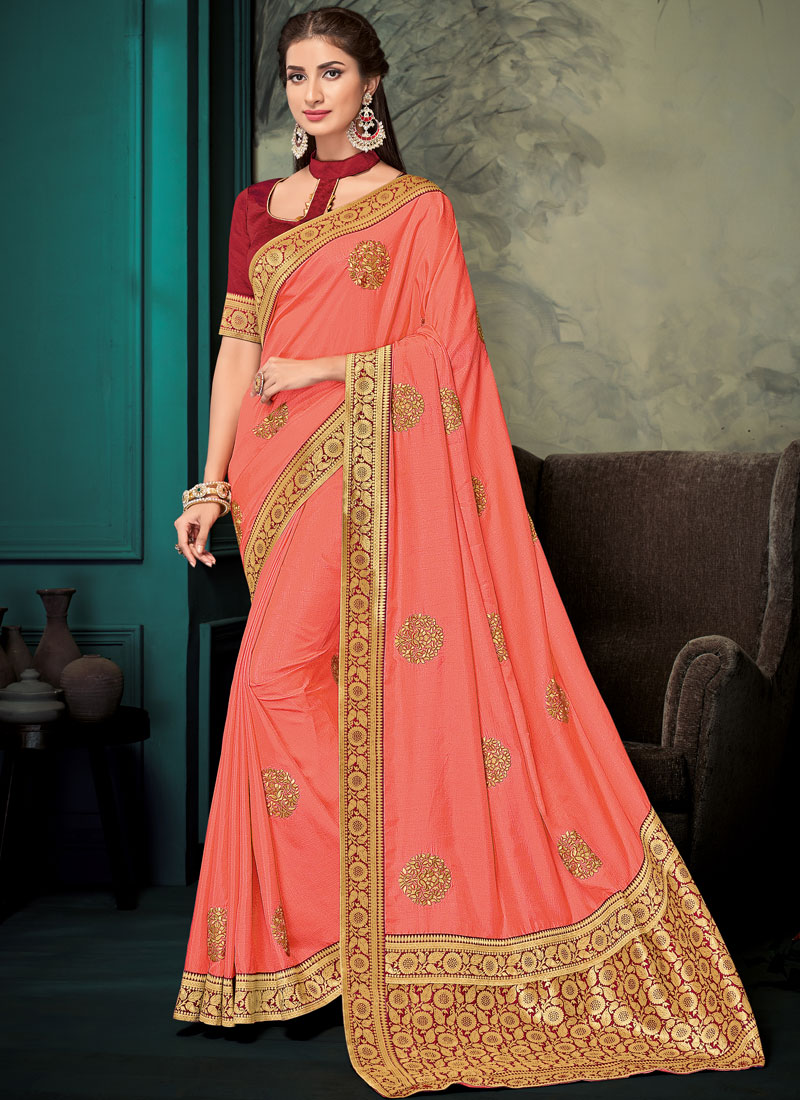 Shop Pink Poly Silk Mehndi Designer Saree Online : 114259