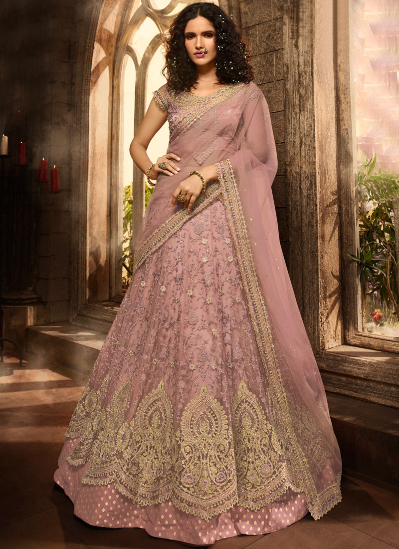 Bridal, Reception, Wedding Pink and Majenta color Silk fabric Lehenga :  1888199