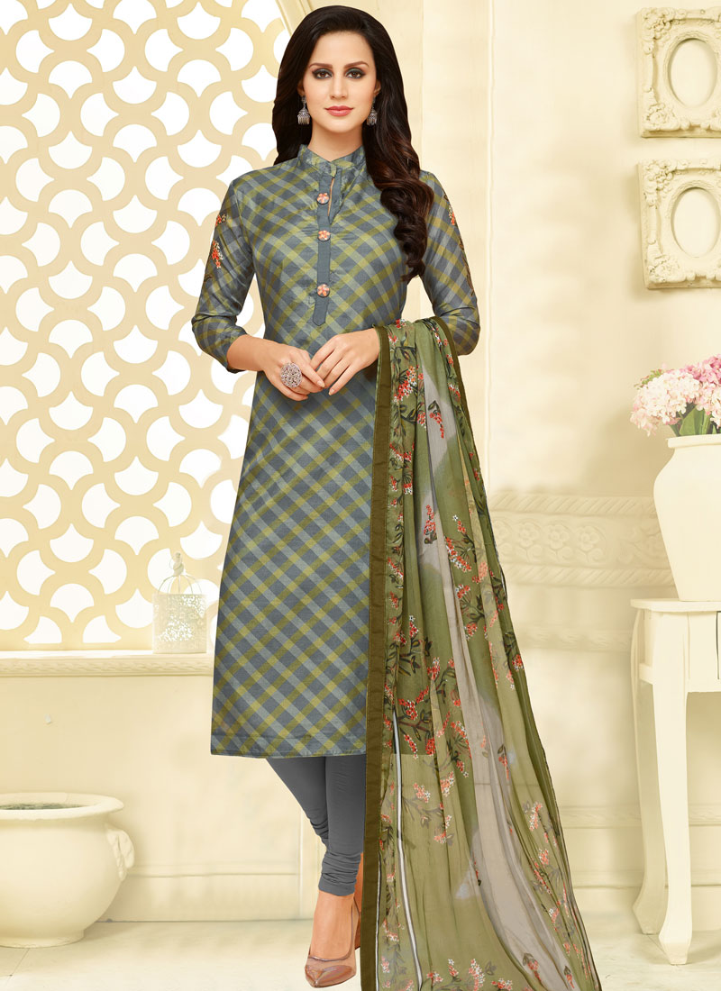 Buy Print Grey Churidar Suit : 100209