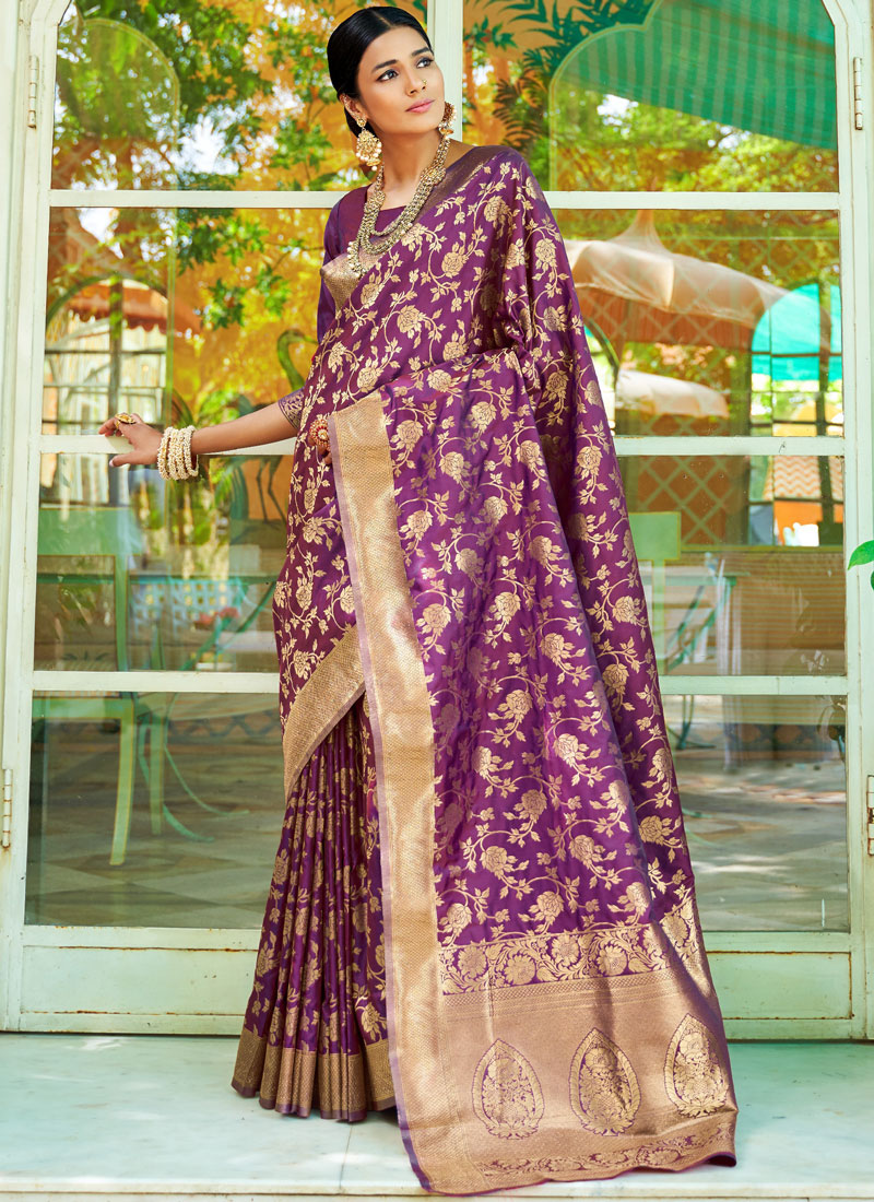 Shop Online Purple Art Silk Traditional Saree : 129398