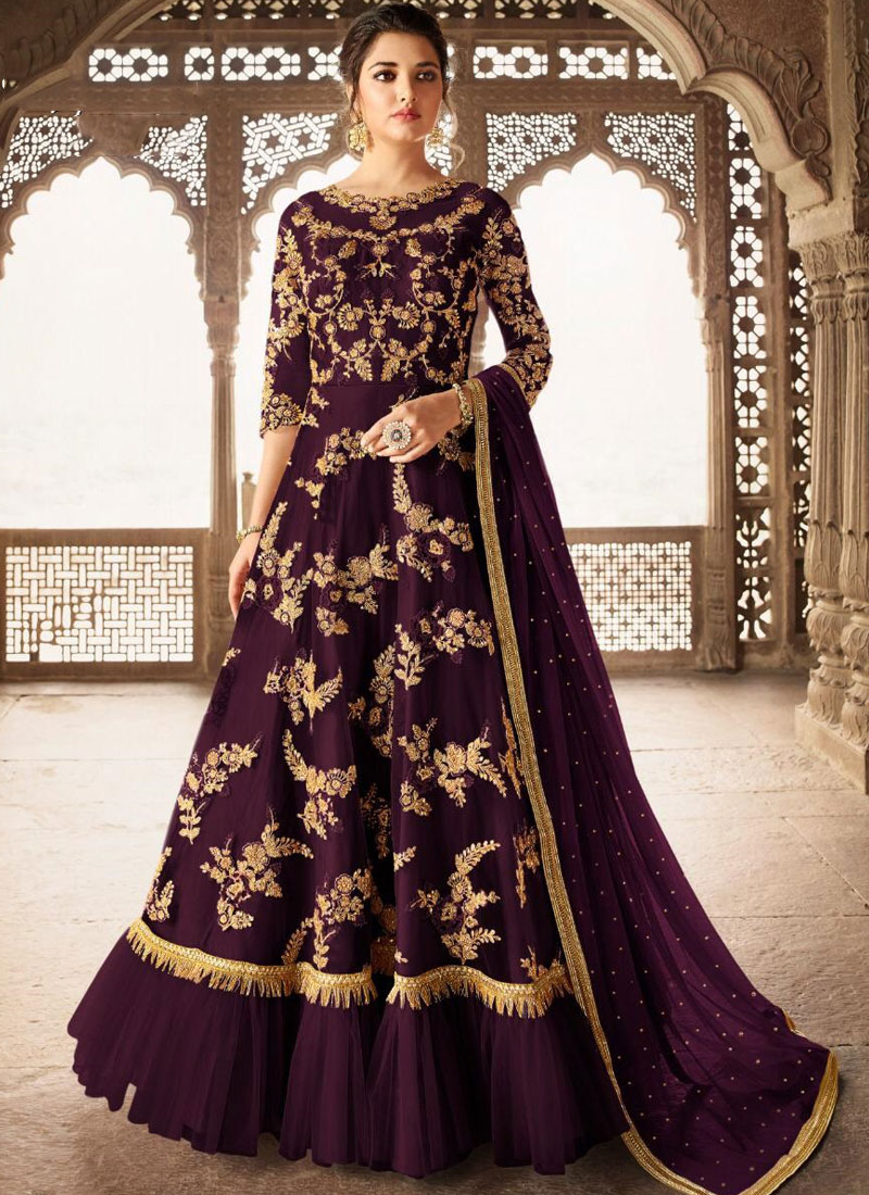 Purple Stone Work Anarkali Salwar Suit buy online