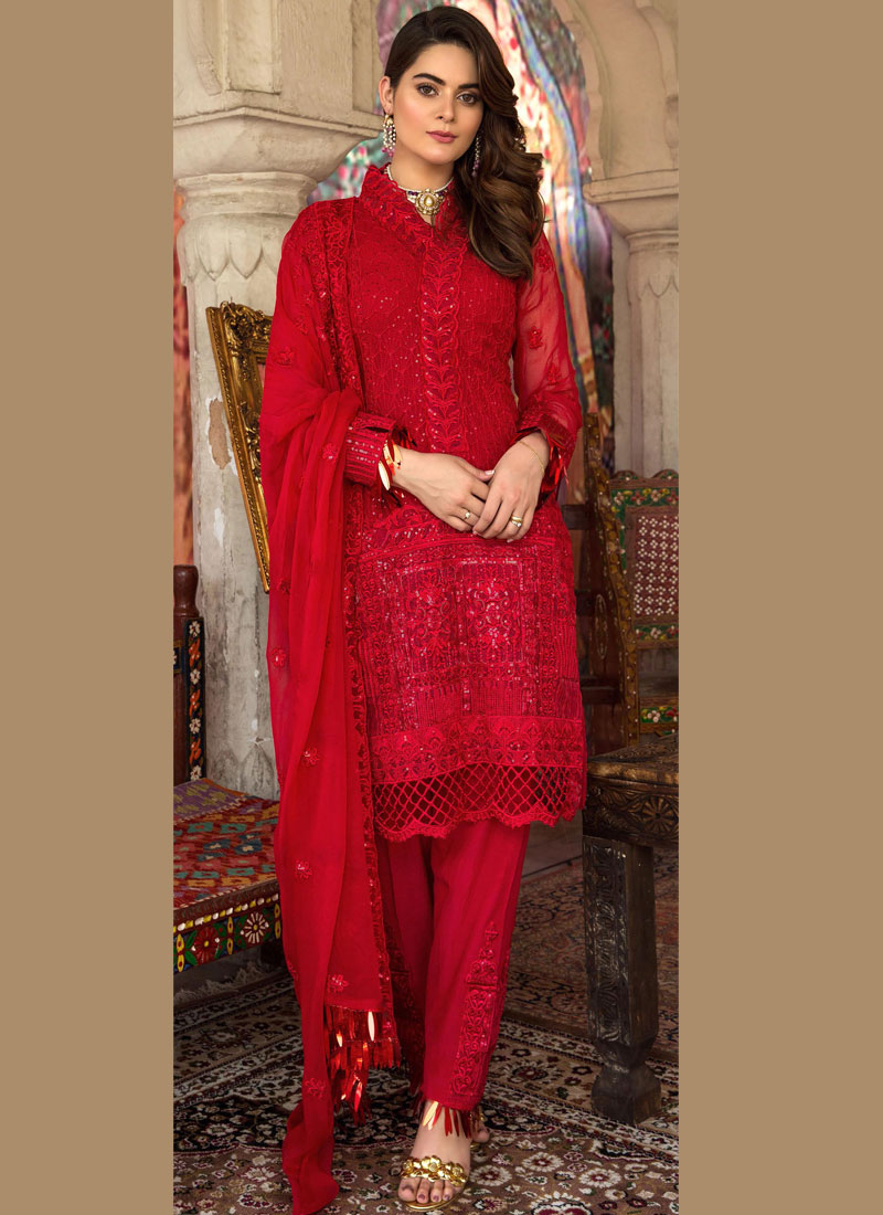 Buy > plain red suit > in stock