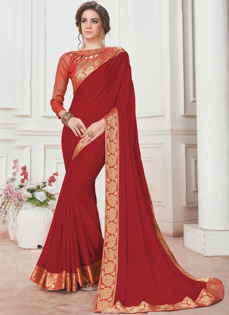 Buy Red Patch Border Saree : 106616