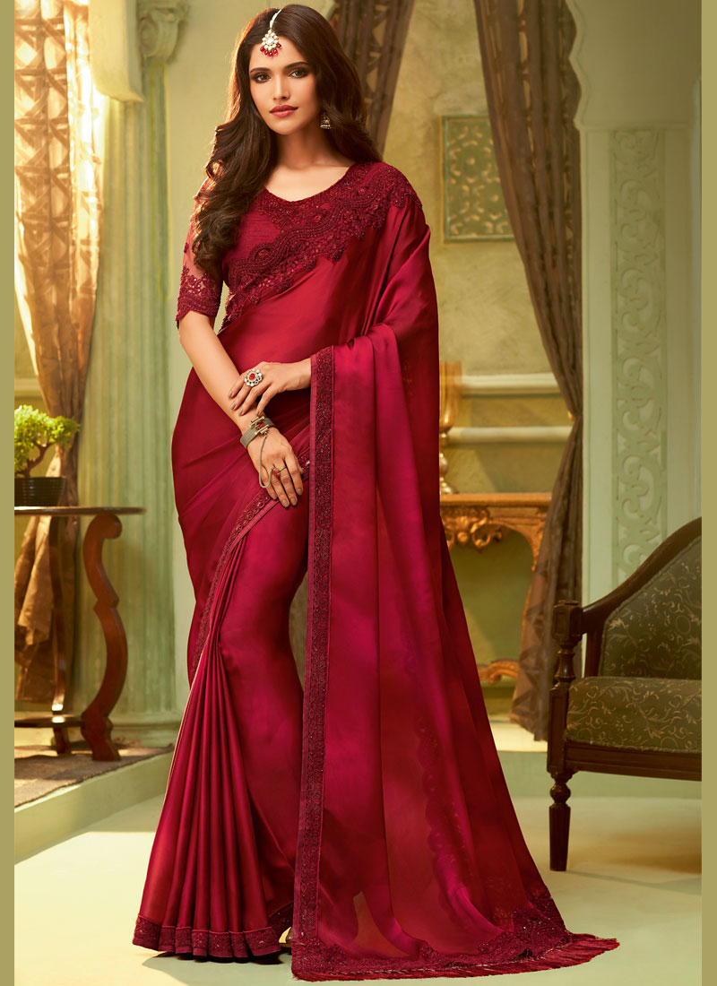 Buy Red Resham Classic Saree Online : 121155