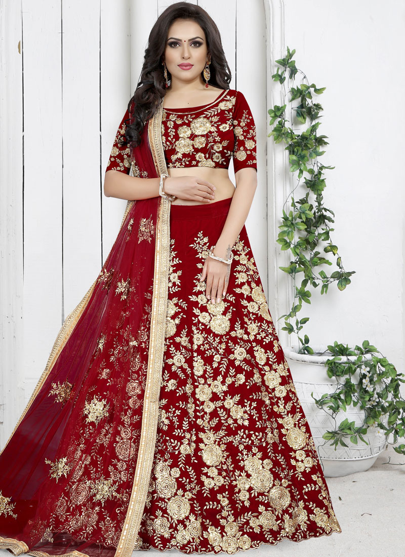 Red Net Heavy Embroidered Bridal Wear Lehenga Choli 1402 – Mohi fashion