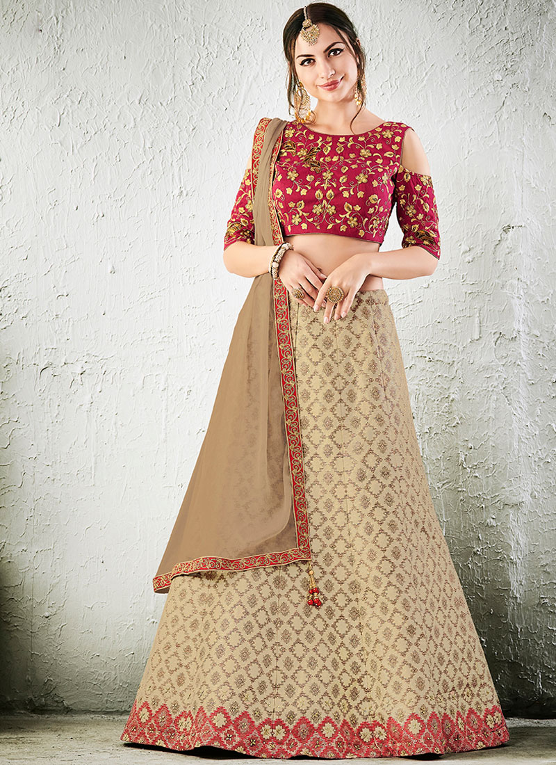 Red Sequinned Lehenga in Georgette with Cold Shoulder Blouse