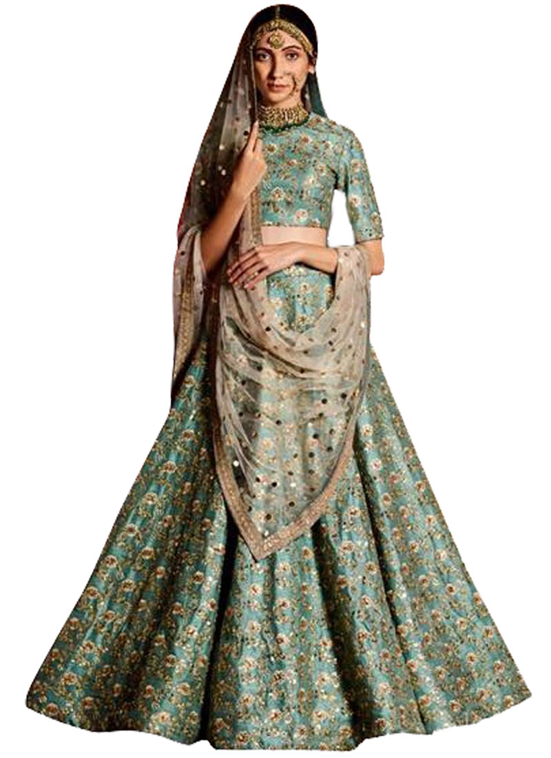 Buy Sea Green Embroidered Work Replica Lehenga Choli Online : Malaysia