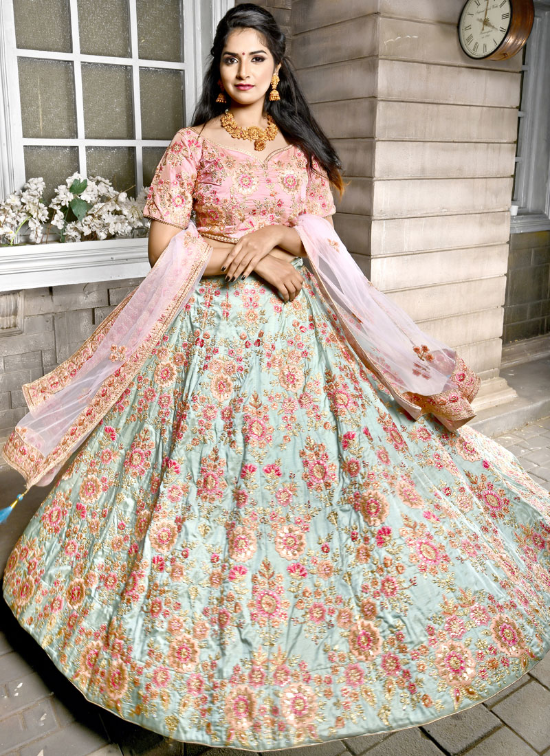 Rama Green Color Sequins Work Stunning Look Lehenga Choli