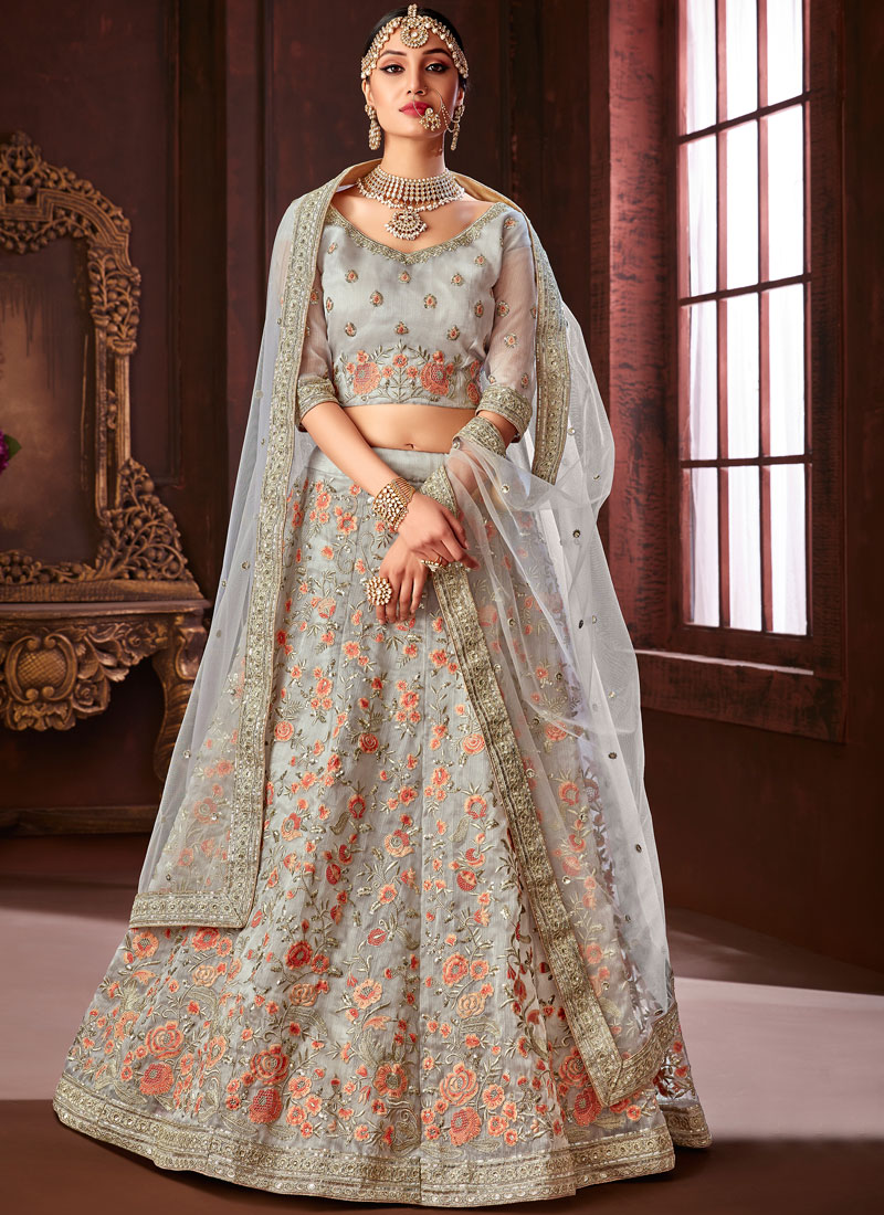 Blue Net Lehenga Choli | Lehenga choli, Net lehenga, Modest evening dress