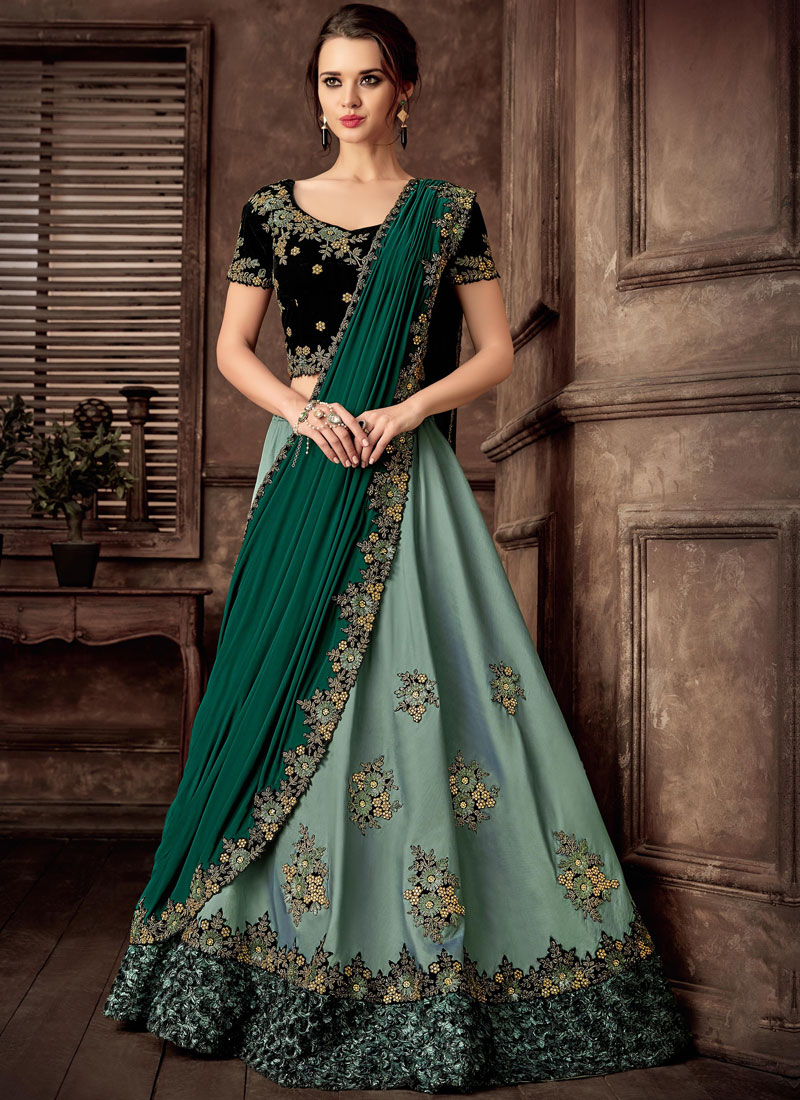 Buy Green Butterfly Net And Soft Net Lining Lehenga Saree With Blouse For  Women by Jigar Mali Online at Aza Fashions.