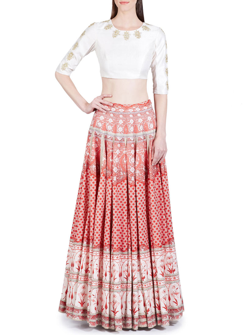 Buy Tafeta silk Pink and White Designer Replica Lehenga Choli Online : UK