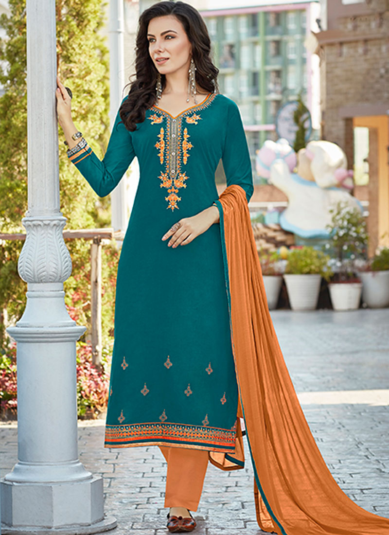 Buy Teal Churidar Suit Online 98423 Salwar Kameez