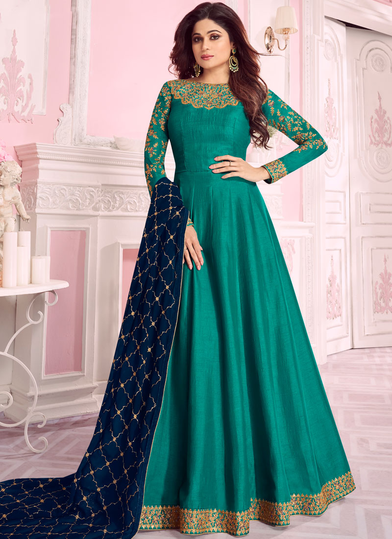 Buy Teal Color Anarkali Salwar Kameez : 119043