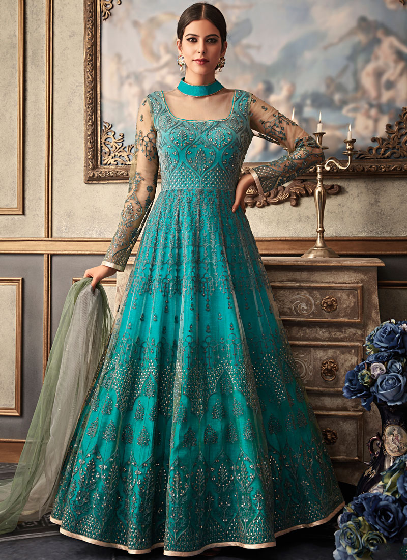 teal anarkali dress