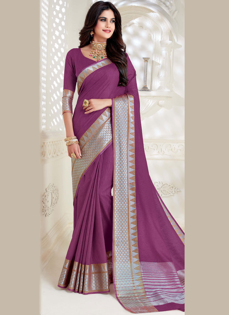 Shop Online Violet Silk Casual Saree 128538 Party Wear Sarees 