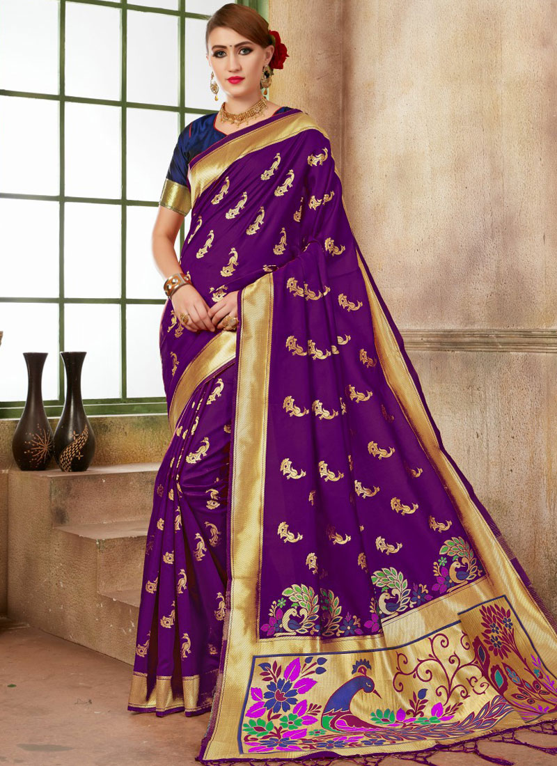 Buy Weaving Purple Traditional Saree Online : 98174