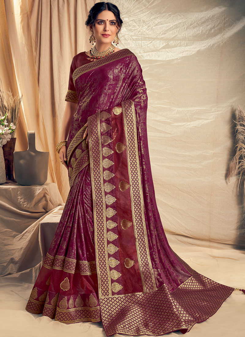 Buy Wine Applique Net Traditional Saree Online 130941