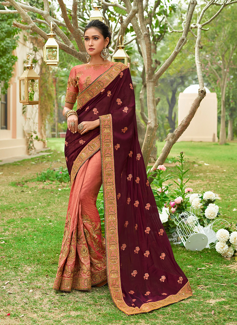 Buy Wine Color Classic Saree Online - Saree