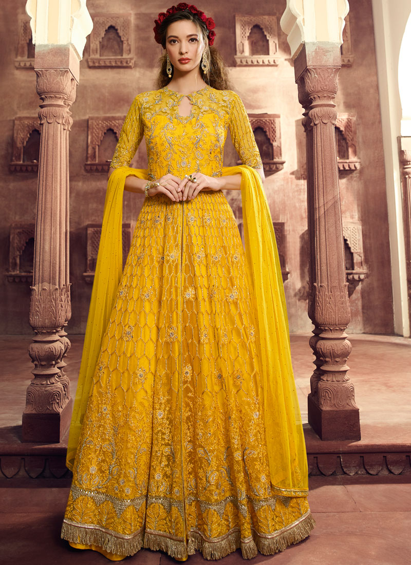 anarkali dress yellow