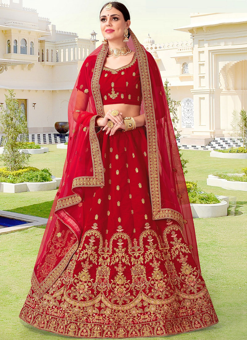 Shop Online Zari Velvet Lehenga Choli in Red 97850