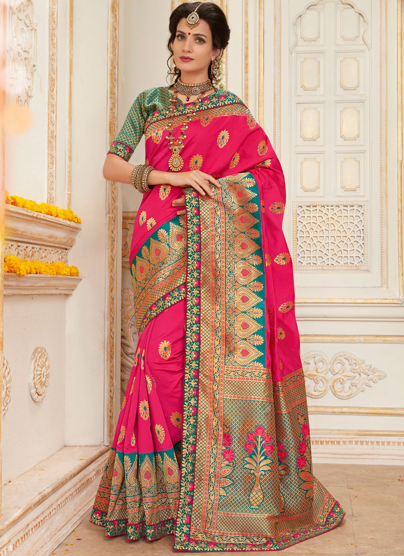 Shop Online Zari Work Rose Pink Designer Traditional Saree 74920