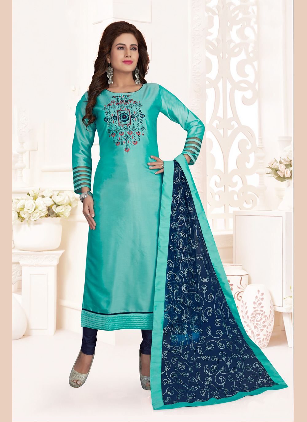 blue silk churidar