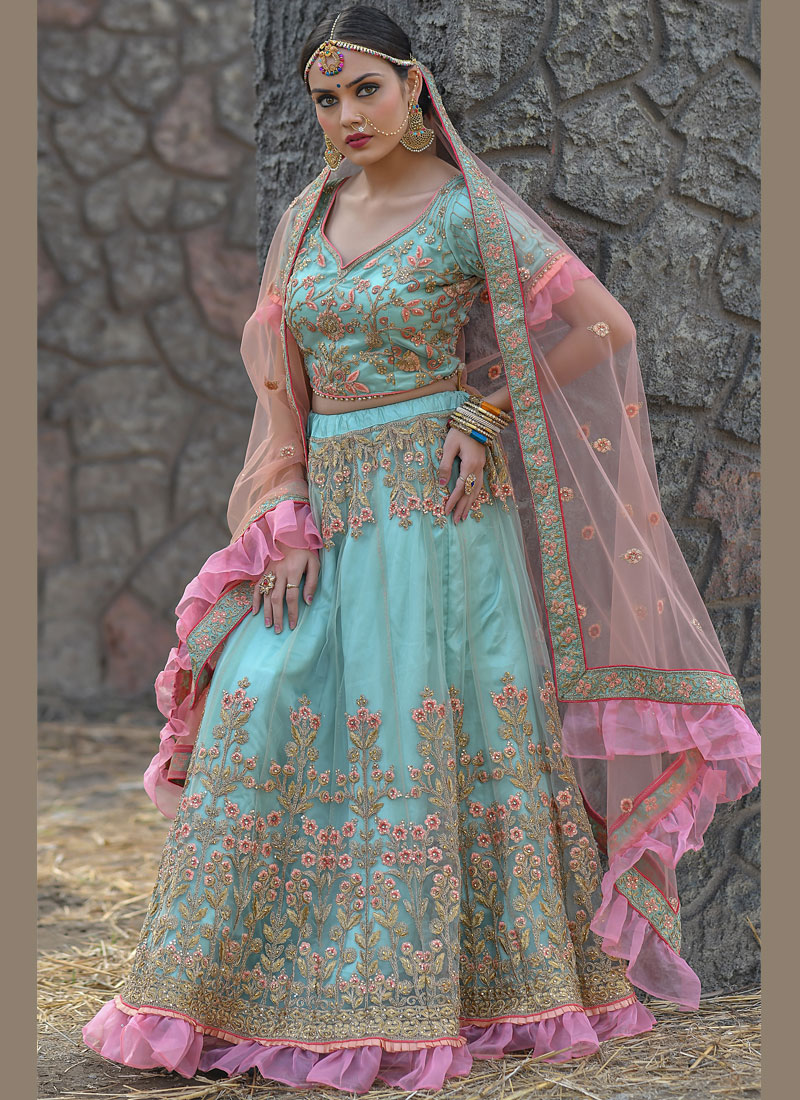 aqua blue lehenga choli