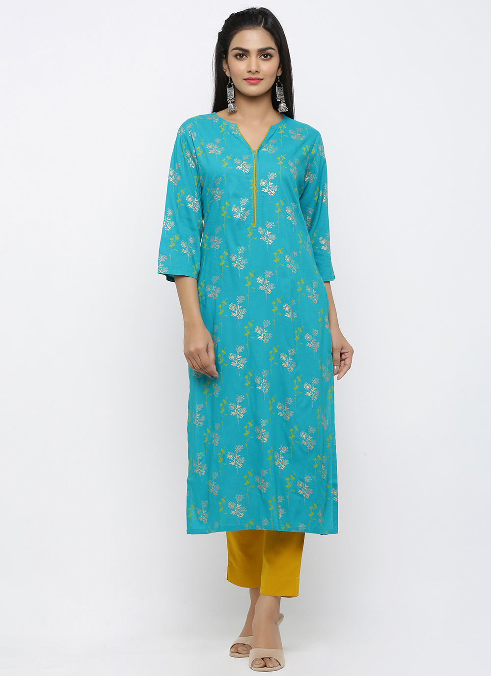 Buy Aqua Blue Rayon Print Salwar Suit Online : 157239