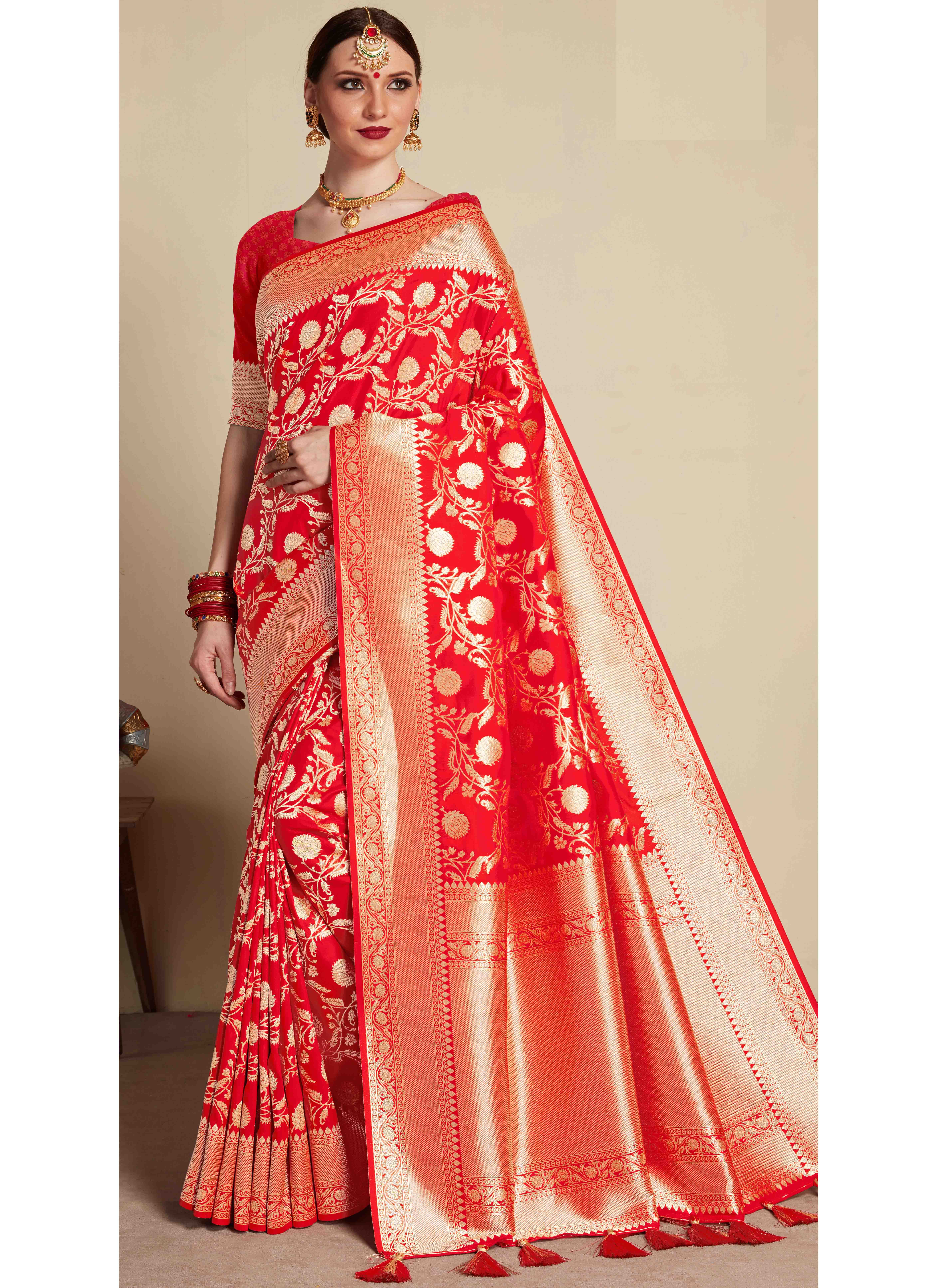 Buy Art Banarasi Silk Red Designer Traditional Saree Online 
