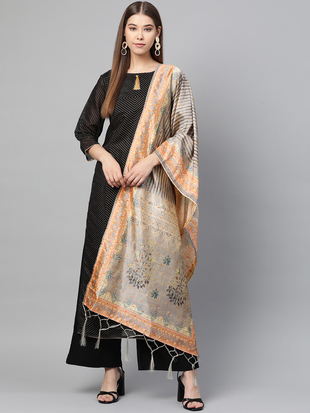 Buy Online Art Silk Grey Digital Print Designer Dupatta : 153104