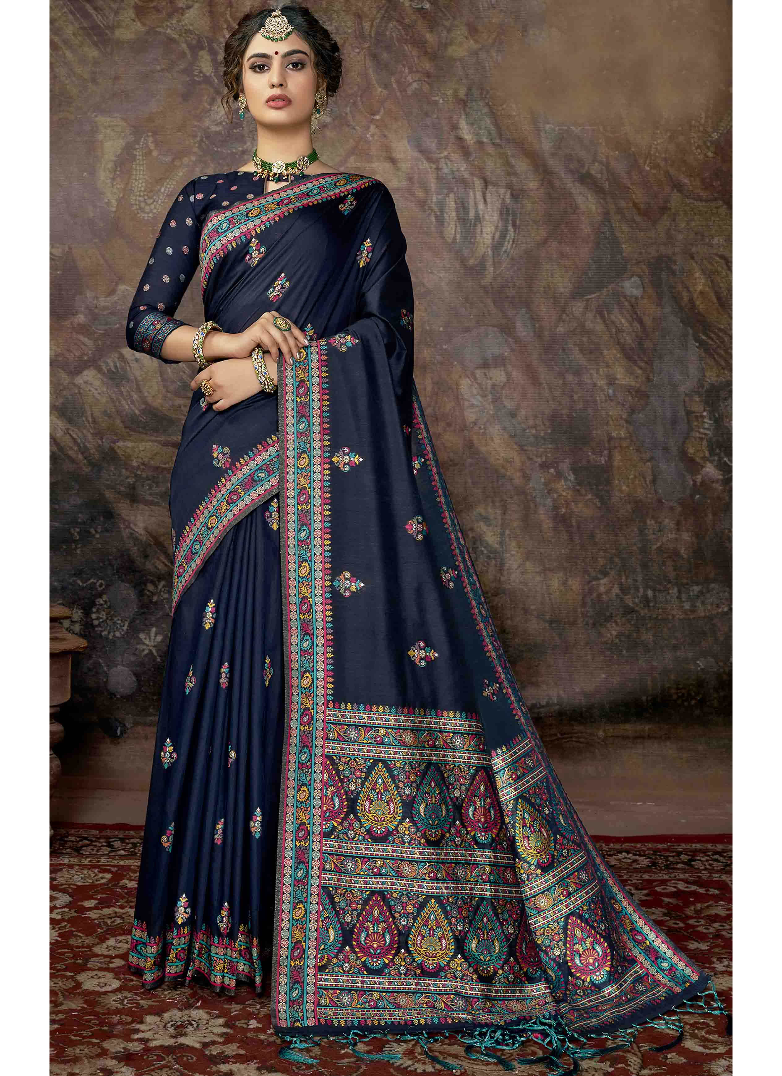 Shop Art Silk Printed Blue Saree Online 161577