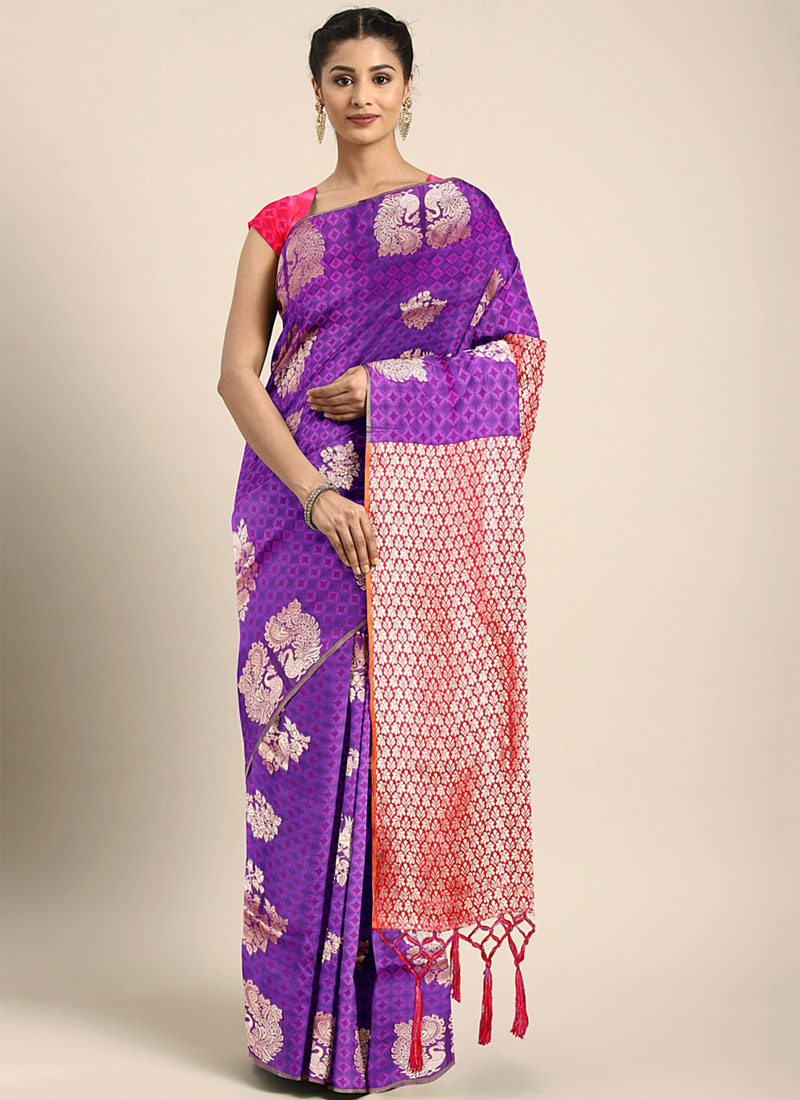 Shop Art Silk Printed Saree in Violet Online 154145