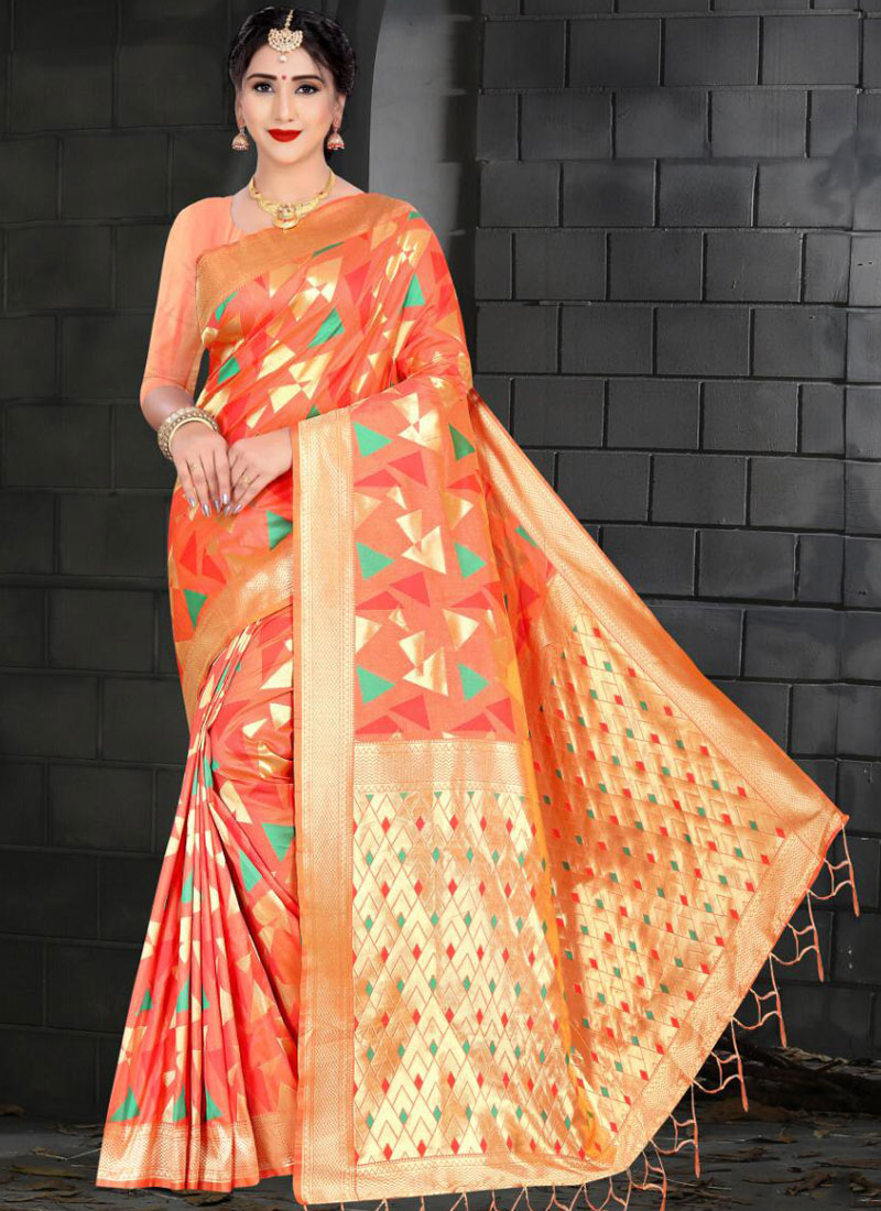 Buy Art Silk Traditional Saree in Orange Online 144411
