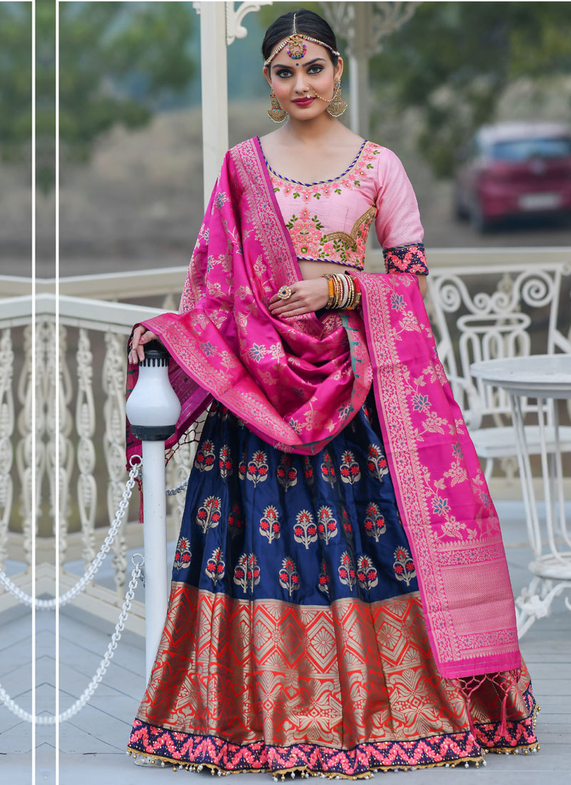 Engagement, Reception, Wedding Beige and Brown, Pink and Majenta color Banarasi  Silk fabric Lehenga : 1895638