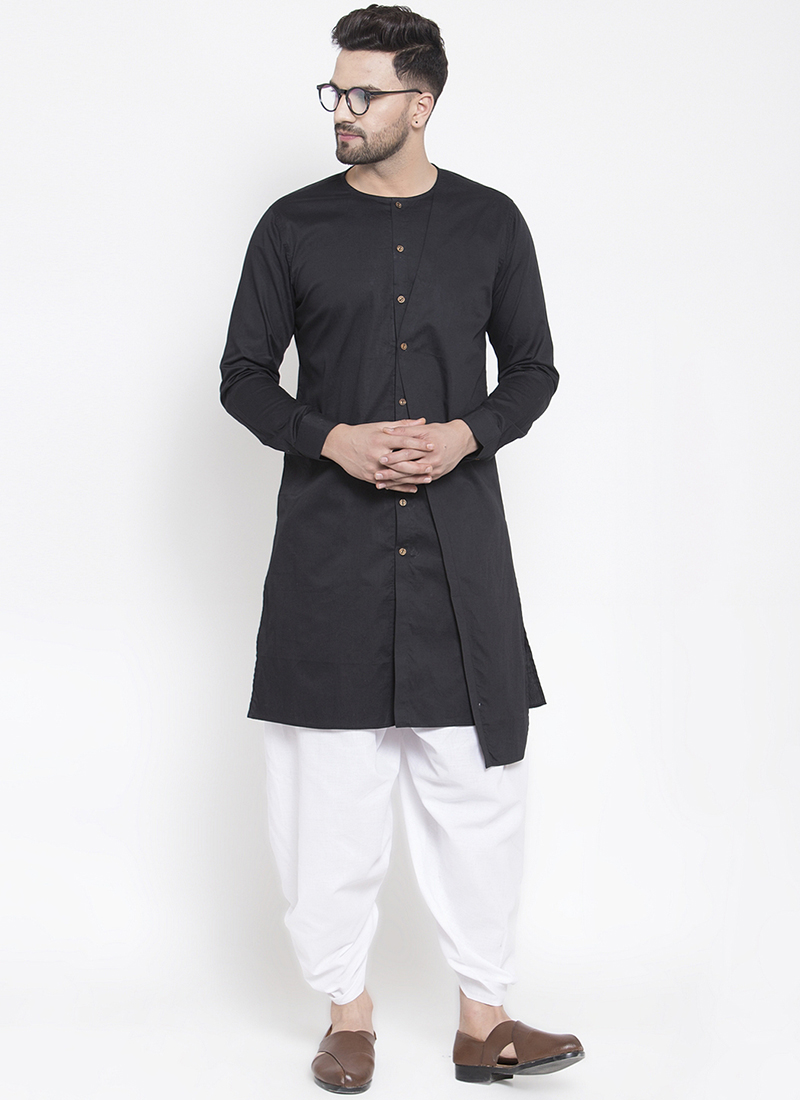 Shop Black Cotton Plain Dhoti Kurta Online : 142797