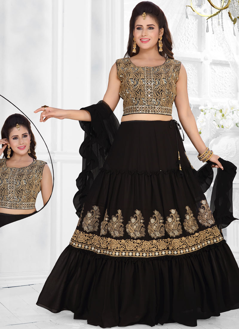 designer wear black lehenga choli along with moti work dupatta