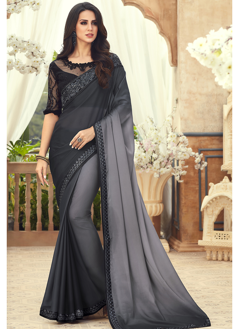 Black Colour Sitara Chiffon Fancy Ethnic Partywear Saree - KSM PRINTS -  4192732