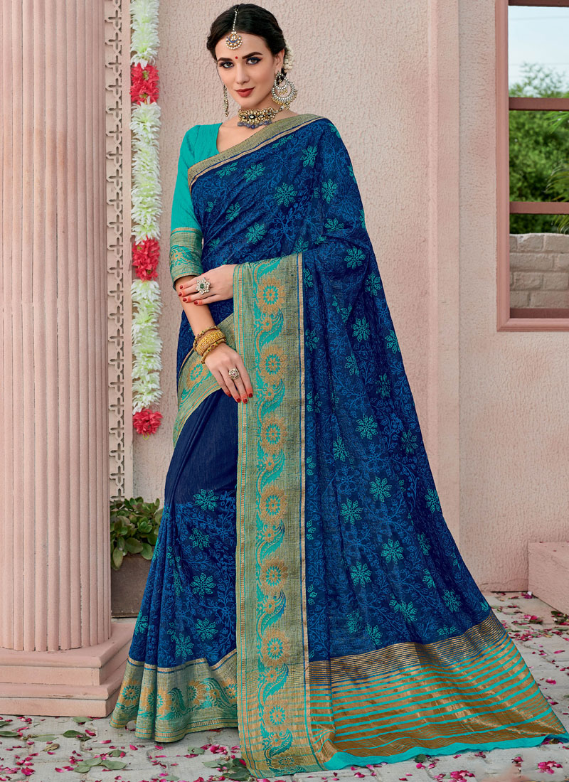 Buy Blue Color Classic Designer Saree : 144068