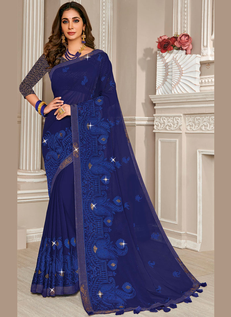 Buy Blue Color Designer Saree Online