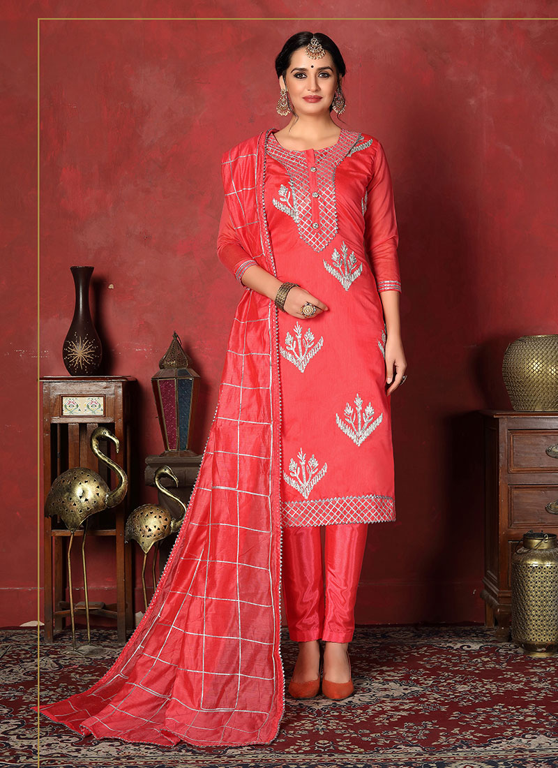 Buy Churidar Designer Suit Fancy Fancy Fabric in Rose Pink 146411