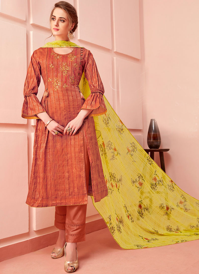 shop-online-cotton-embroidered-pant-style-suit-in-rust-145165